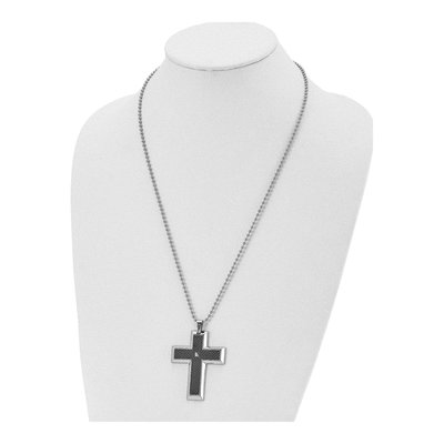 Stainless Steel 1/10 ct tw Diamond Carbon Fiber Cross Pendant Necklace – view 5