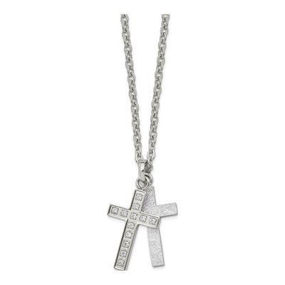 Stainless Steel CZ Cross Pendant Necklace