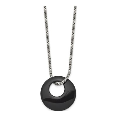 Stainless Steel Onyx Circle Necklace – view 4