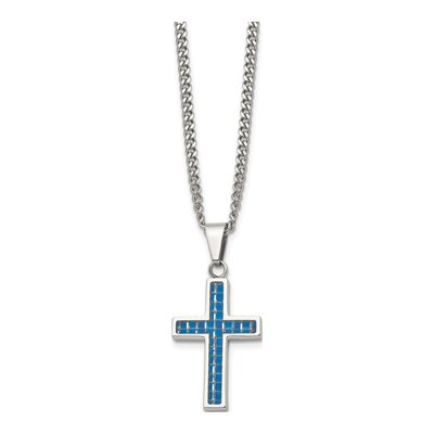 Stainless Steel Blue Carbon Fiber Cross Pendant Necklace – view 4