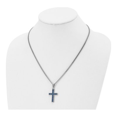Stainless Steel Blue Carbon Fiber Cross Pendant Necklace – view 5