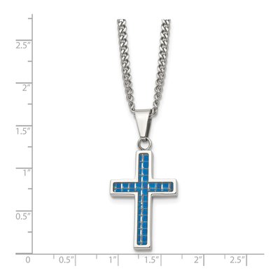 Stainless Steel Blue Carbon Fiber Cross Pendant Necklace – view 6