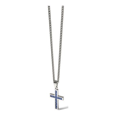 Stainless Steel Blue Carbon Fiber Cross Pendant Necklace – view 7