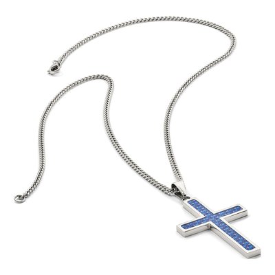 Stainless Steel Blue Carbon Fiber Cross Pendant Necklace – view 8