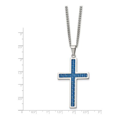 Stainless Steel Blue Carbon Fiber Cross Pendant Necklace – view 4