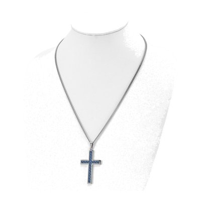Stainless Steel Blue Carbon Fiber Cross Pendant Necklace – view 5