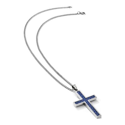 Stainless Steel Blue Carbon Fiber Cross Pendant Necklace – view 6