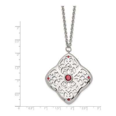 Stainless Steel Red CZ Square Necklace | Chisel – view 4