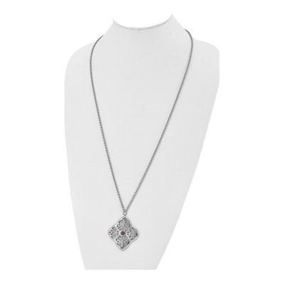 Stainless Steel Red CZ Square Necklace | Chisel – view 5