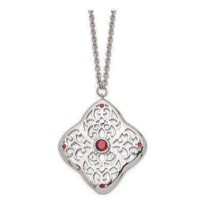 Stainless Steel CZ Square Pendant Necklace