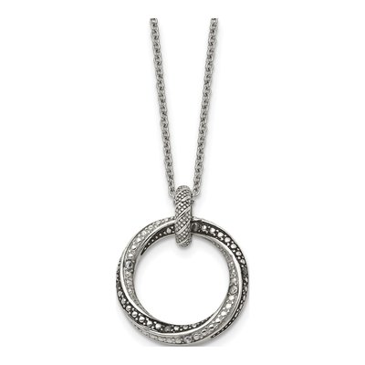 Stainless Steel CZ Clear Circle Pendant Necklace