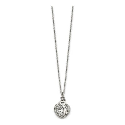 Stainless Steel CZ Heart Lock Key Pendant Necklace – view 4