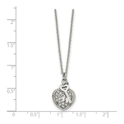 Stainless Steel CZ Heart Lock Key Pendant Necklace – view 6