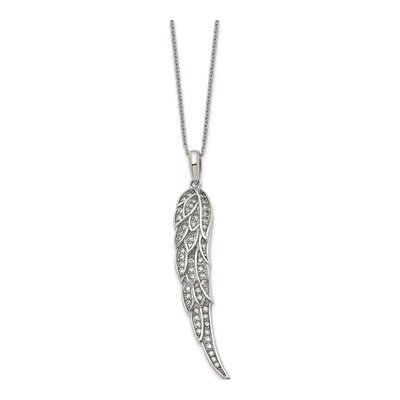 Stainless Steel CZ Wing Pendant Necklace – view 4