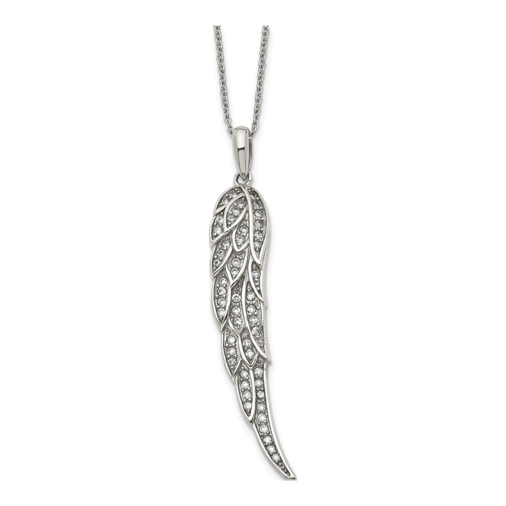 Stainless Steel CZ Wing Pendant Necklace