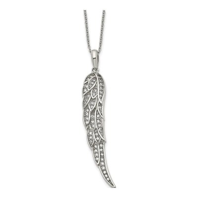 Stainless Steel CZ Wing Pendant Necklace