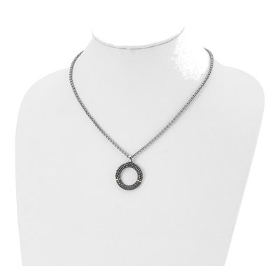 Stainless Steel CZ Antiqued IP Pendant Necklace – view 5