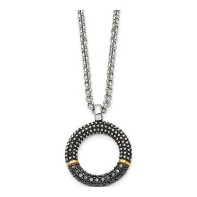 Stainless Steel CZ Antiqued IP Pendant Necklace