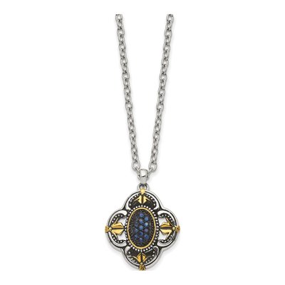 Stainless Steel Blue Glass Pendant Necklace