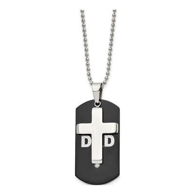 Black Stainless Steel CZ DAD Dog Tag Cross Pendant Necklace – view 5