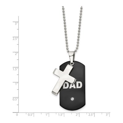 Black Stainless Steel CZ DAD Dog Tag Cross Pendant Necklace – view 7