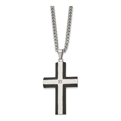 Black Stainless Steel CZ Cross Pendant Necklace – view 5