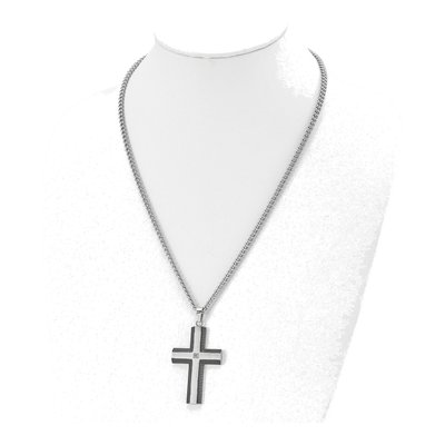 Black Stainless Steel CZ Cross Pendant Necklace – view 6