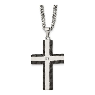 Black Stainless Steel CZ Cross Pendant Necklace