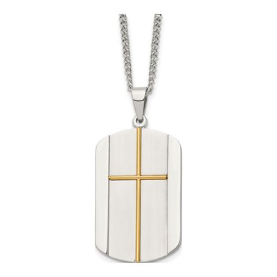 Stainless Steel Cross Dog Tag Pendant Necklace