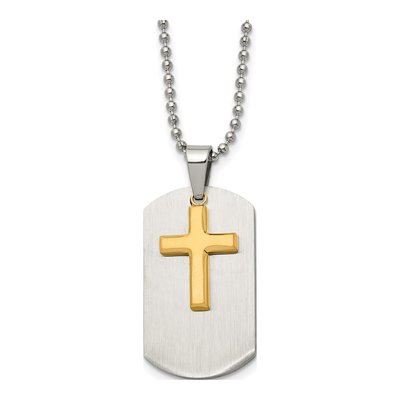 Stainless Steel Cross Dog Tag Pendant Necklace