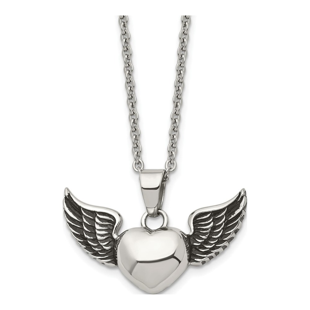 Stainless Steel Heart Wings Pendant Necklace
