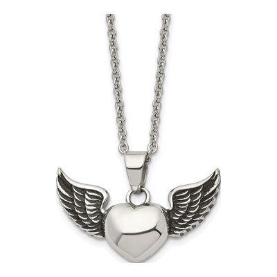 Stainless Steel Heart Wings Pendant Necklace