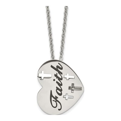 Stainless Steel Faith Heart Cross Pendant Necklace