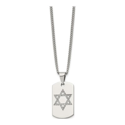 Stainless Steel CZ Star of David Dog Tag Necklace – view 4