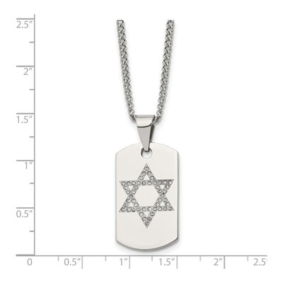 Stainless Steel CZ Star of David Dog Tag Necklace – view 6