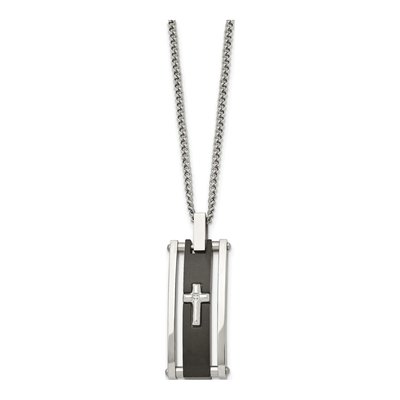 Black Stainless Steel CZ Cross Pendant Necklace – view 4
