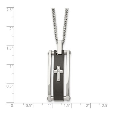 Black Stainless Steel CZ Cross Pendant Necklace – view 6
