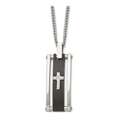 Black Stainless Steel CZ Cross Pendant Necklace