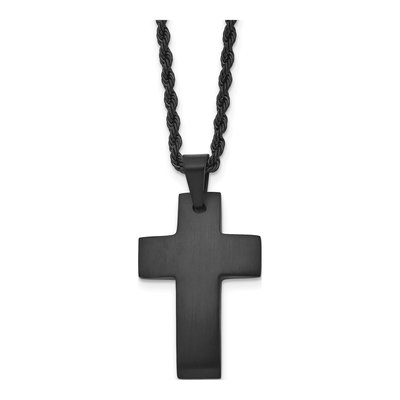 Black Stainless Steel Black Cross Pendant Necklace