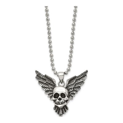 Stainless Steel Skull Wings Pendant Necklace