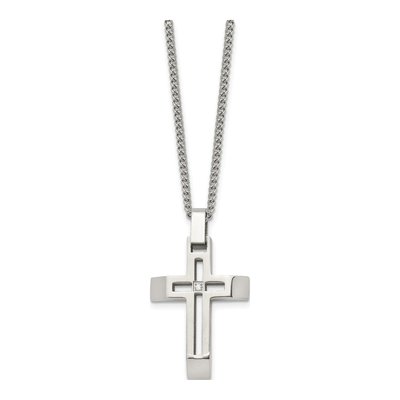 Stainless Steel CZ Cross Pendant Necklace – view 4