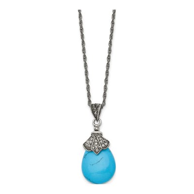 Stainless Steel Turquoise Marcasite Pendant Necklace – view 4