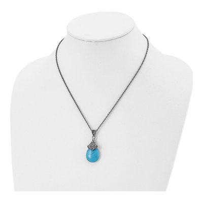 Stainless Steel Turquoise Marcasite Pendant Necklace – view 5