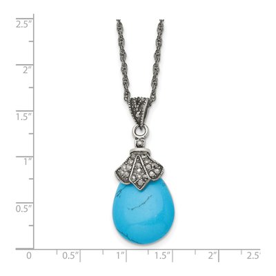 Stainless Steel Turquoise Marcasite Pendant Necklace – view 6