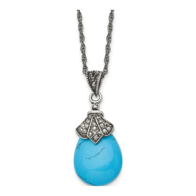 Stainless Steel Turquoise Marcasite Pendant Necklace