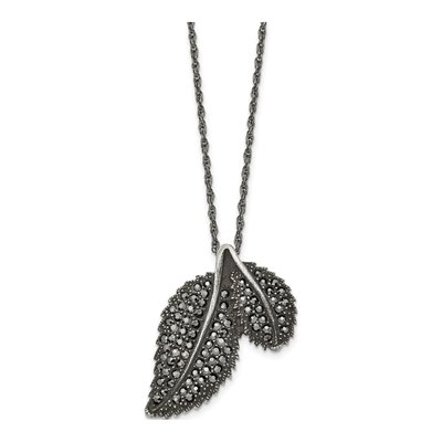 Stainless Steel Marcasite Leaf Pendant Necklace – view 4