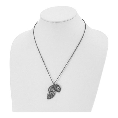 Stainless Steel Marcasite Leaf Pendant Necklace – view 5