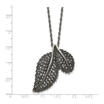 Stainless Steel Marcasite Leaf Pendant Necklace – view 6
