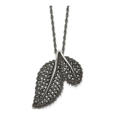 Stainless Steel Marcasite Leaf Pendant Necklace