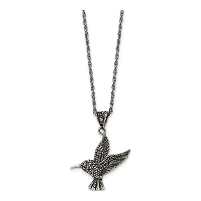 Stainless Steel Marcasite Hummingbird Pendant Necklace – view 4